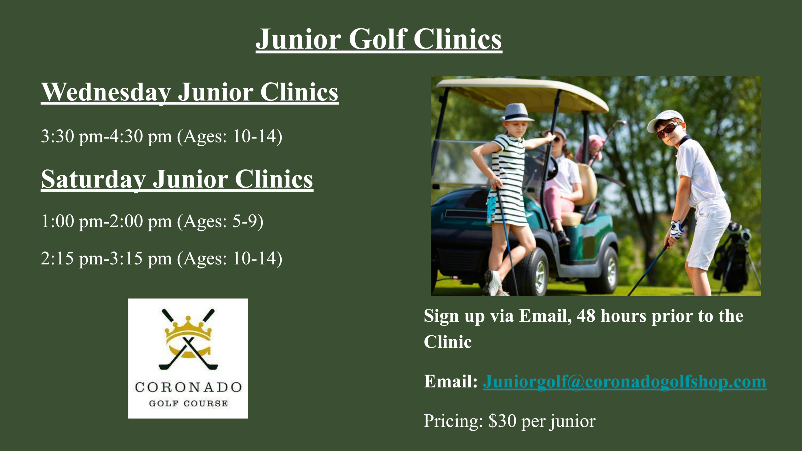 Coronado Golf Course | Junior Golf - (February 2024) Coronado Golf Course Junior Golf – (February 2024) CGC (2024) Junior Golf Clinics Information